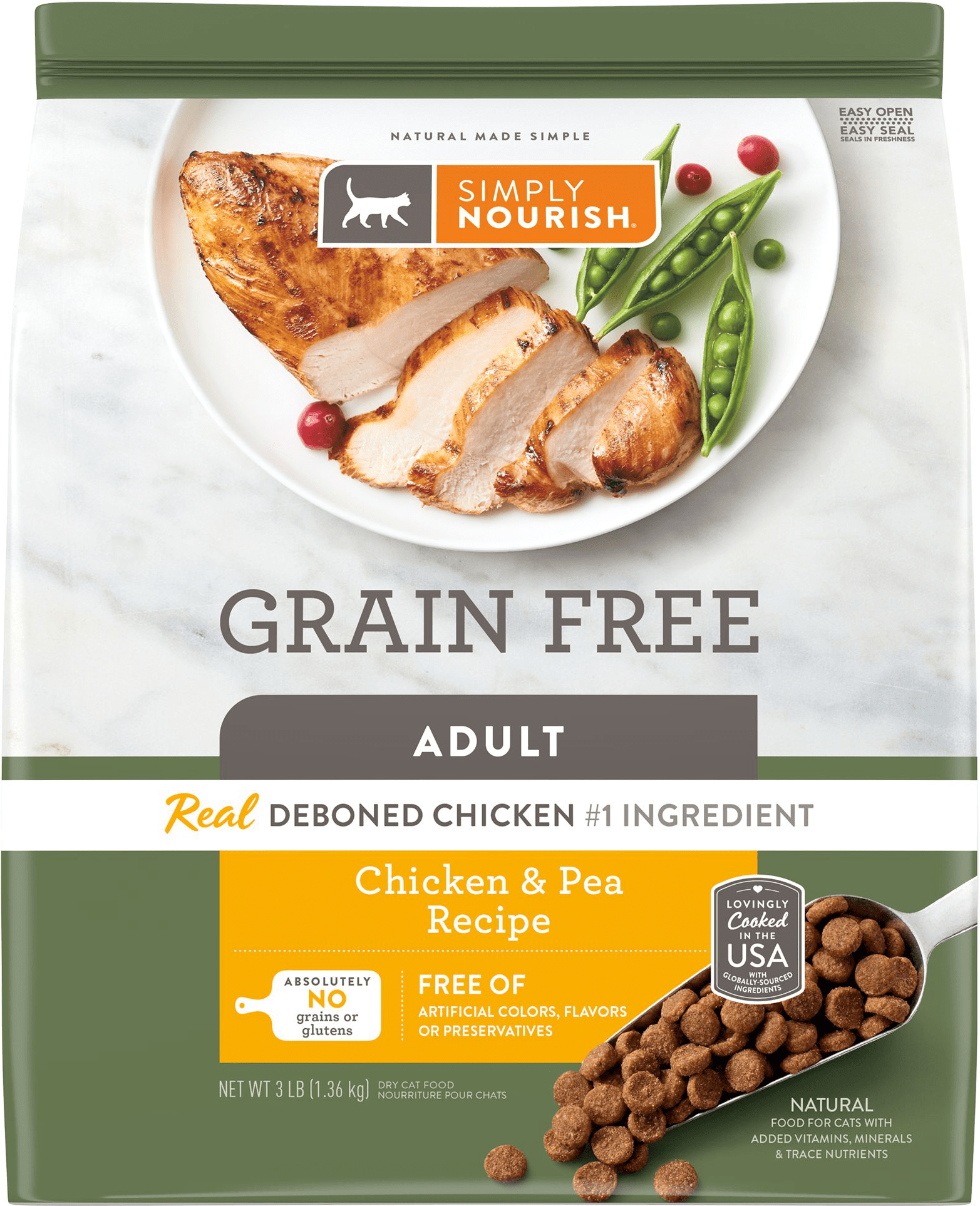 Simply Nourish Adult Dry Cat Food Natural, Grain Free, Chicken